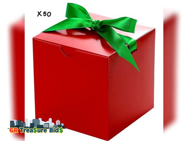 Lot 111-41508 - New UnicoPak 50 Pack 4x4x4 Christmas Red Gift Boxes, Holiday Gift Boxes Small Gift Boxes with Lids f...
