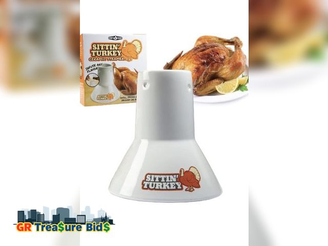 Lot 111-52102 - Sittin' Turkey Ceramic Beer Can Roaster &amp; Steamer-Easily Infuse Marinades &amp; BBQ Flavors for ...
