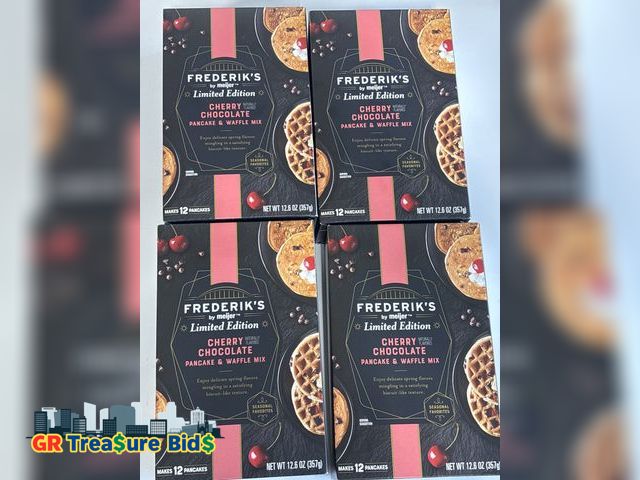 Lot 111-51293 - 4 boxes FREDERIK'S
by meijer ™
Limited Edition
CHERRY
NATURALLY FLAVORED
CHOCOLATE
PANCAKE &amp; WAF...