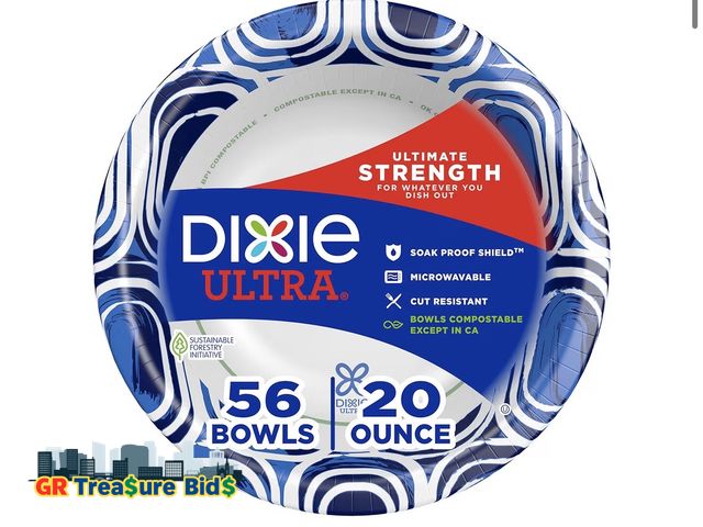 Lot 111-68320 - Dixie Ultra, Large Paper Bowls, 20 Oz, 52 Count, Microwave Safe, Compostable, Disposable Bowls Great...