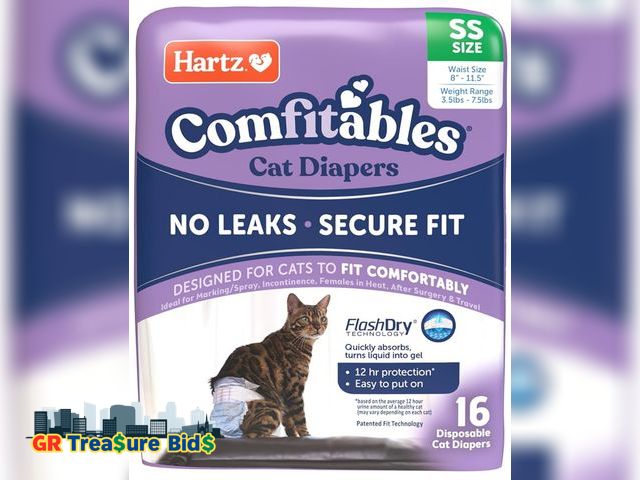 Lot 111-21119 - New Hartz Comfitables Cat Diapers, Size XS 16 Count, Comfortable &amp; Secure Fit, Easy to Put On