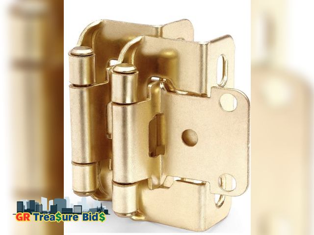 Lot 111-51808 - 10 pair New Metal DecoBasics 50 Pack 1/2" Overlay Brushed Gold Cabinet Hinges for Cabint Doors (25 P...