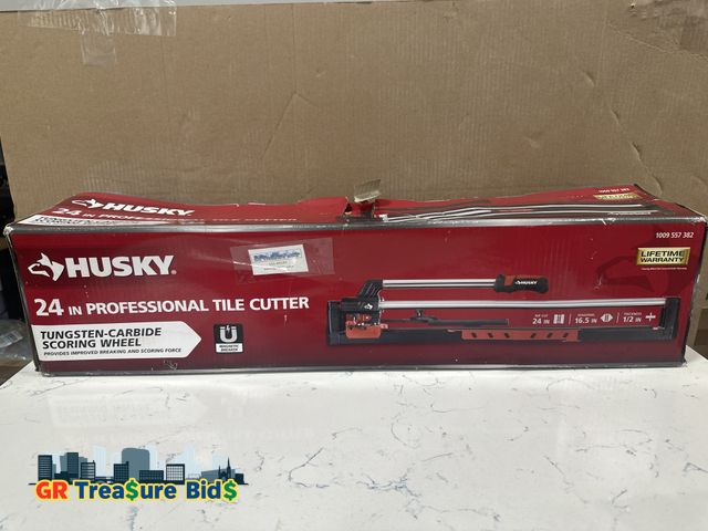 Lot 111-77470 - Husky 24 in. Tile Cutter with Tungsten Carbide Blade and Adjustable Gauge