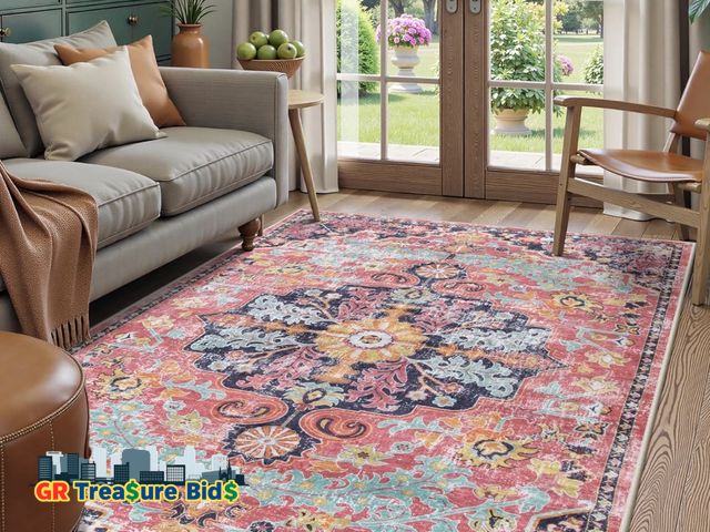 Lot 111-97292 - New Lahome 5x7 Boho Living Room Rug Colorful Bedroom Rug, Large Bohemian Nursery Rugs, Hot Pink Non-...