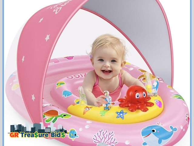 Lot 111-52625 - EZIGO Baby Pool Float with Canopy UPF50+ Sun Protection, Inflatable Kids Pool Floats with Ocean Anim...