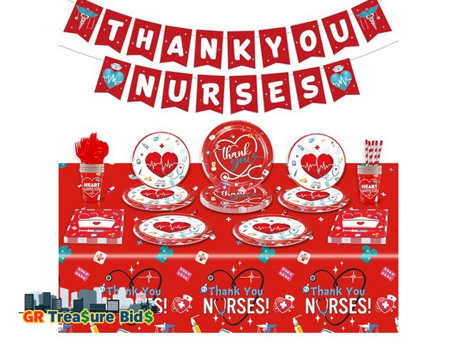Lot 111-64479 - New Thank You Nurses Party Tableware Set - Serves 25 Nurse Appreciation Party Supplies, Disposable P...