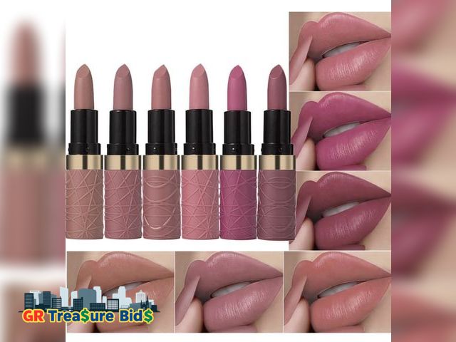 Lot 111-41530 - 6 Pcs Nude Pink Brown Rose Red Purple Matte Lipstick Set for Women Long Lasting Waterproof Moisturiz...