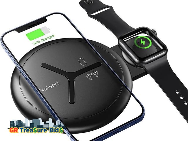 Lot 111-147378 - New Nalwort 2 in 1 Wireless Charger Compatible with iPhone Apple Watch and AirPods Qi Fast Charger W...