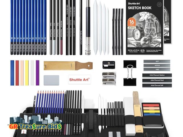 Lot 111-72672 - New Shuttle Art 52 Pack Drawing Pencils Set, Professional Art Kit with Graphite Charcoal Sticks, Dra...
