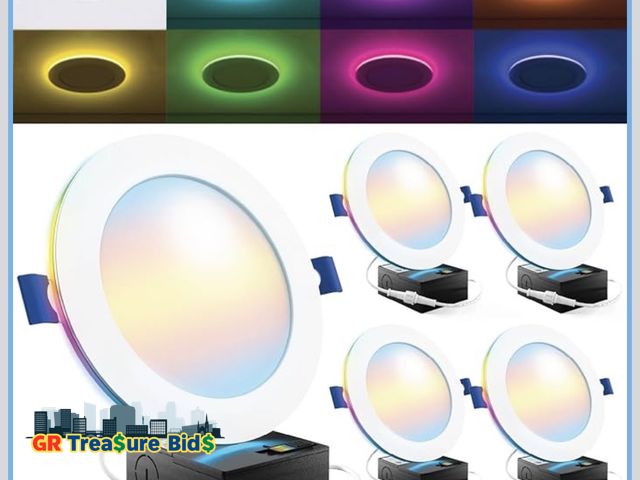 Lot 111-470826 - New 4 Pack 4 1/2 Inch Smart Ultra Thin LED Recessed Ceiling Lights with Night Light, Tunable CCT 270...