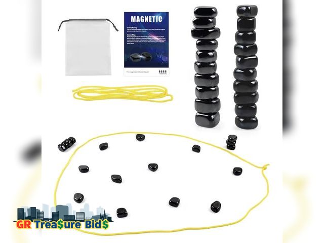 Lot 111-48966 - New Magnetic Strategy Game Set, 20 Black Pieces with Yellow Boundary Rope, Storage Bag, 2 Players, A...