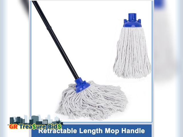 Lot 111-59011 - 2 New Mop for Floor Cleaning,2 Pcs Cotton String 0.8" Diameter Mops Handle(2Handle &amp; 2 Heads)