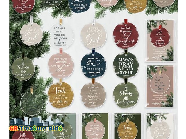 Lot 111-63241 - New 30 Sets Christian Christmas Tree Ornaments Inspirational Acrylic Hanging Ornament for Xmas Tree ...