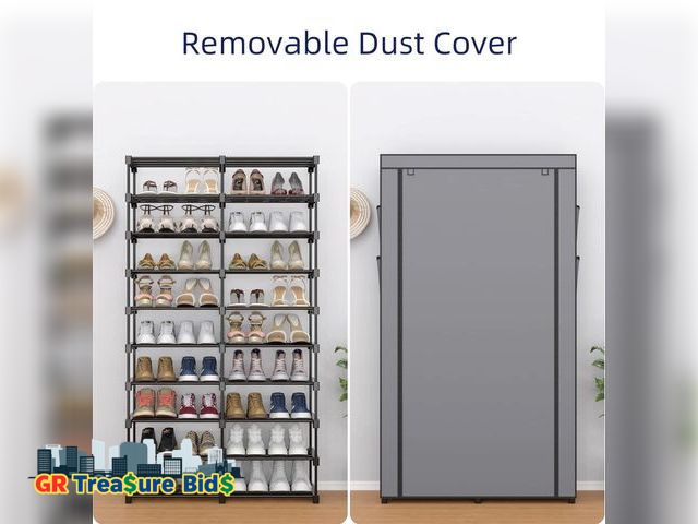 Lot 111-52425 - New 7- Tier Shoe Rack - 36-40 Pairs Organizer with Nonwoven Fabric Cover, Double Row for Closet (Bla...