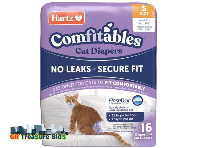 Lot 111-83772 - New Hartz Comfitables Cat Diapers, Size S 16 Count, Comfortable &amp; Secure Fit, Easy to Put On