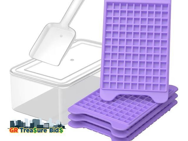 Lot 111-72672 - New Mini Ice Cube Tray for Freezer: GGUW Nugget Ice Cube Tray with Bin - Crushed Ice Tray Making 4×1...