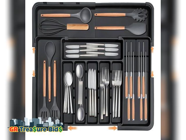 Lot 111-18427 - Homecor Silverware Organizer for Kitchen Drawers, Fully Expandable Utensil Tray for Kitchen Drawer O...