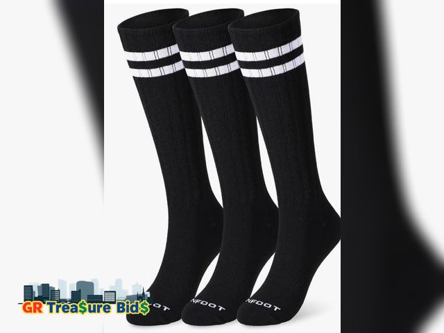 Lot 111-66009 - MONFOOT Women's and Men's 3 Pack Athletic Cushion Knee High Socks