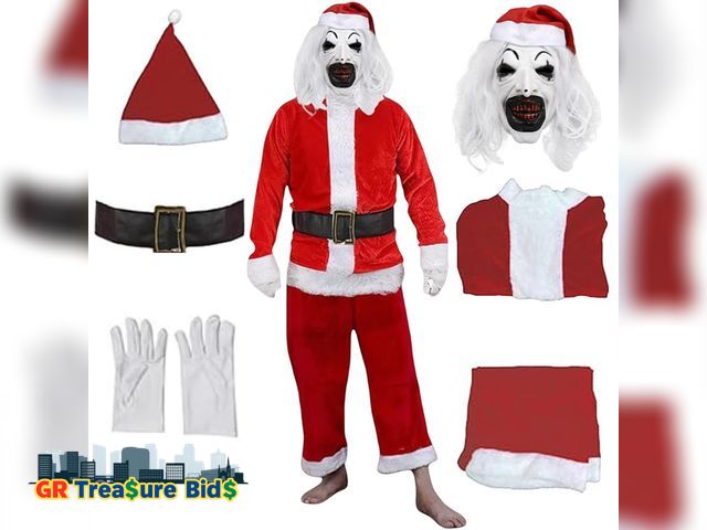 Lot 111-98994 - Scary Art Clown Christmas Costume Halloween Scary Art Clown Costume Outfit with Mask Cosplay Props C...