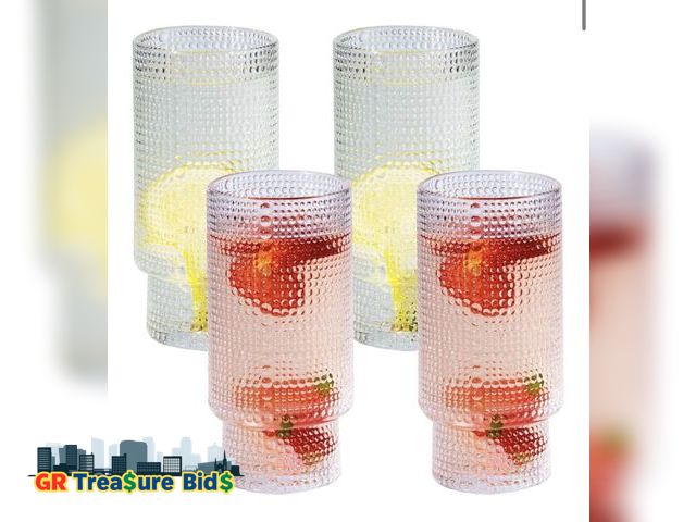 Lot 111-28715 - SUNNOW 11 Ounce Stackable Raindrop Glass Cup,Iced Tea Glasses for Water, Beverage,Juice, Wine,Beer a...