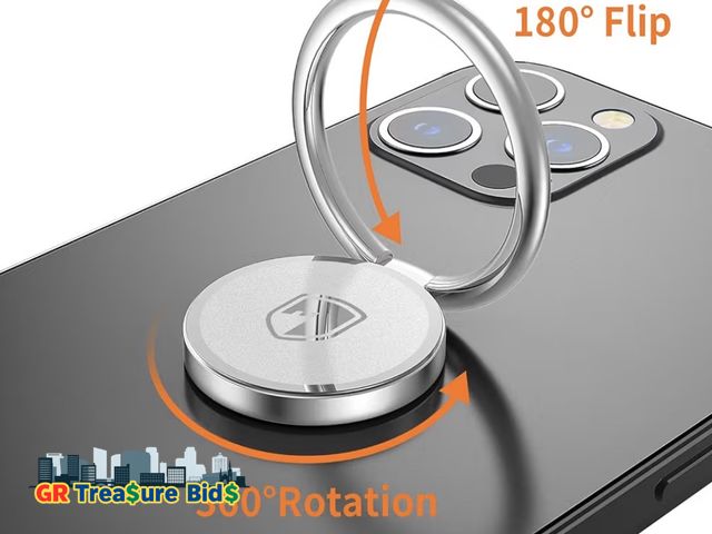 Lot 111-689062 - New Cell Phone Ring Holder Stand 360 Degree Rotation Finger Ring, Polished Metal Phone Grip for Magn...