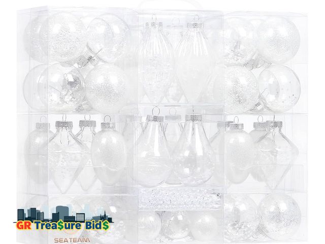 Lot 111-11879 - New Sea Team 91-Pack Assorted Clear Christmas Ornaments - Transparent Ball Ornaments, Shatterproof P...