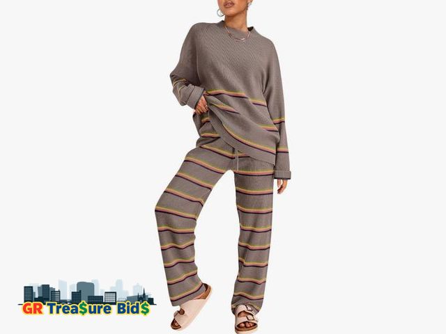Lot 111-13186 - New LILLUSORY 2 Piece Outfits for Women 2024 Fall Fashion Oversized Striped Sweaters Sets Cozy Loung...