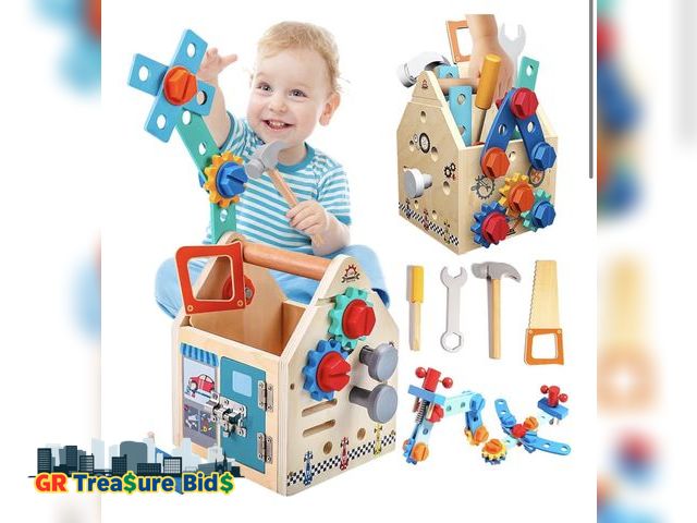 Lot 111-7282 - New Montessori Toddler Tool Set - 33 PCS Wooden Kids Tools with Box / Bench, Montessori Educational ...