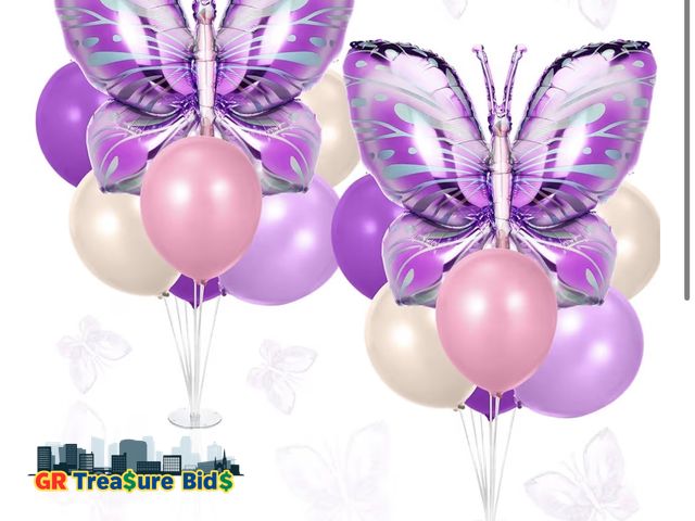 Lot 111-72882 - New Hungdao 2 Sets Butterfly Party Decorations Table Centerpiece Balloon Stand Kit with Large Butter...