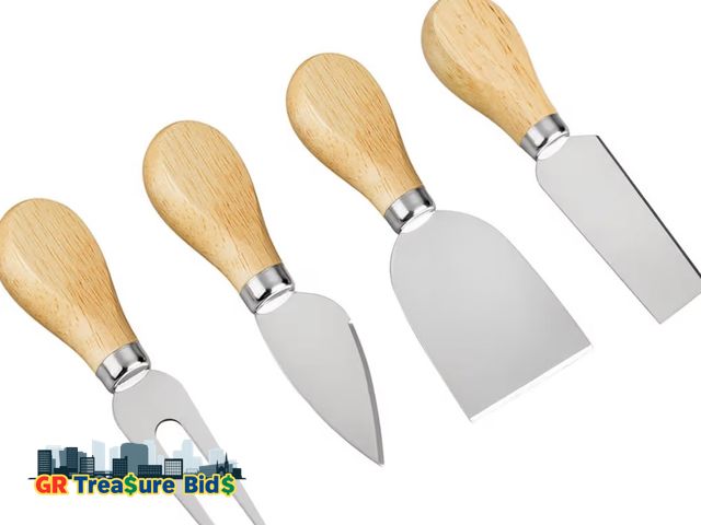 Lot 111-865627 - New 4 Cheese Knives Set - Cheese Knife,Cheese Fork,Cheese Slicer,Butter Knife - Mini Premium Stainle...