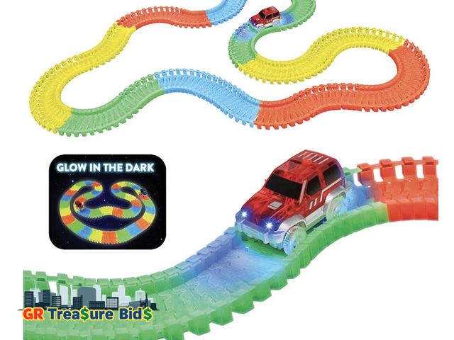 Lot 111-72627 - New World Tech Toys Galaxy Flex-Track – 220 Piece Glow in The Dark Race Track – 11ft Flexible Speedw...