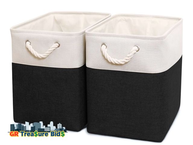 Lot 111-9628 - HOdo Home 17×12×15 In/2PCS Shelf Baskets Fabric Storage Bins with 2 Bold Handles, Collapsible Large ...