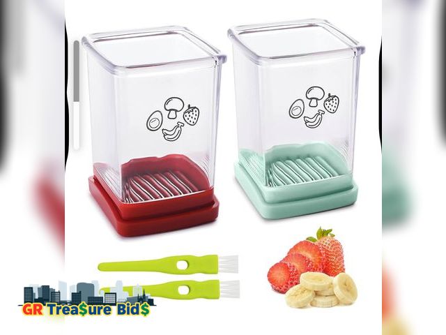 Lot 111-92986 - 2 Pcs Cup Slicer, Stainless Steel Strawberry Slicer Egg Slicer Banana Slicer Fruit Slicer, Speed Fru...