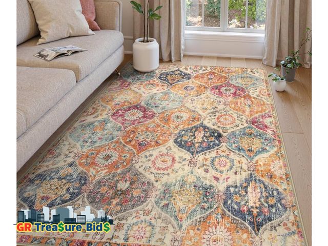 Lot 111-63594 - Lahome Moroccan Trellis Washable Area Rugs 5x7, 5x7 Area Rugs for Living Room Bedroom, Indoor Non-Sl...