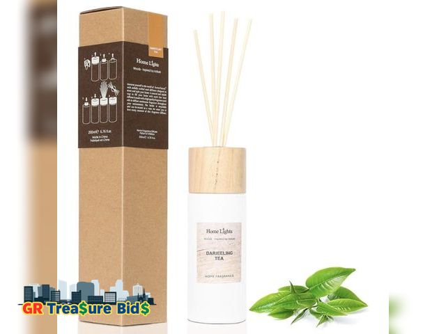 Lot 111-85689 - HomeLights Reed Diffuser Gift Set, Wooden Lid, Natural Scented Long Lasting Darjeeling Tea Fragrance...