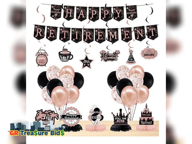 Lot 111-18694 - Rose Gold Retirement Party Decorations for Women,30PCS Happy Retirement Banners Balloons Honeycomb C...