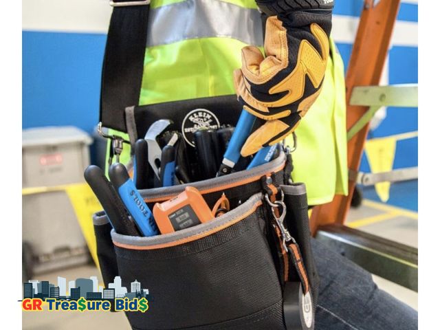 Lot 111-93848 - Klein Tools 5243 Tradesman Pro Tool Pouch with Padded Shoulder Strap, Reinforced Bottoms and Electri...