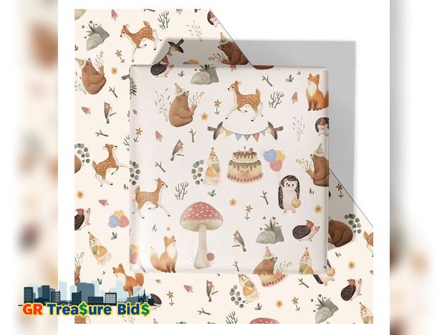 Lot 111-30652 - New DazzleDaisy Woodland Forest Animal Wrapping Paper – 5-Pack Warm Yellow &amp; Red Sheets, 20×29″ ...