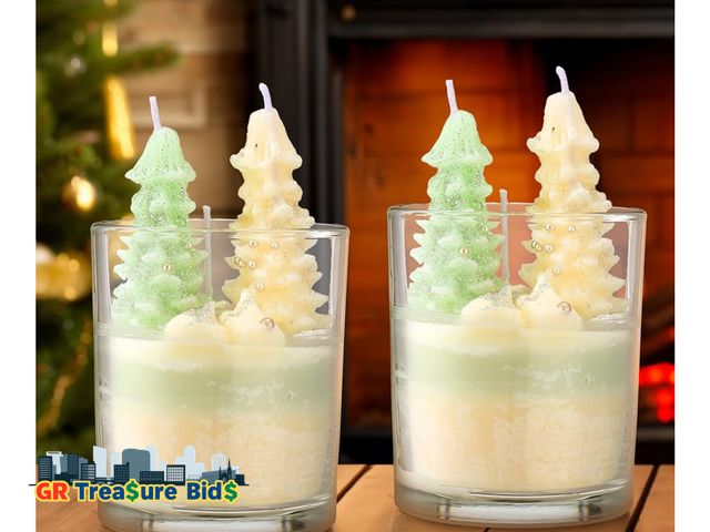 Lot 111-68984 - New 2 Pack Christmas Aspen Scented Tree Candles Winter Forest Viral Tape Tree Candle Christmas Snowy...