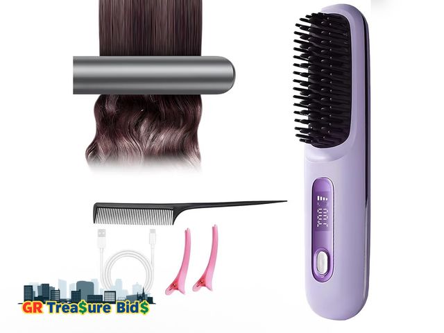 Lot 111-61247 - Portable Mini Hair Straightening Brush with Led Display, Cordless Hair Straightener Brush, Fast Heat...