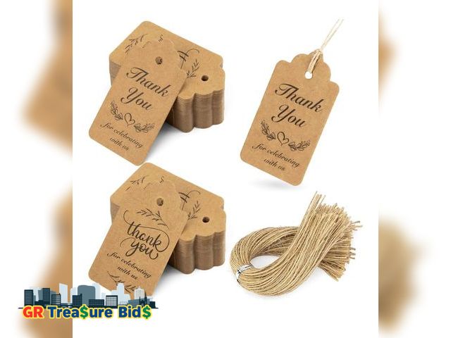 Lot 111-29890 - SallyFashion 100 PCS Thank You Tags, Kraft Paper Gift Tags with Hanging Strings for Wedding, Bridal ...