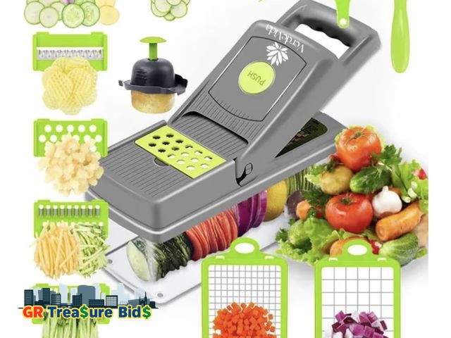 Lot 111-82772 - New Vegetable Chopper, Food Chopper &amp; Spiralizer, 15-in-1, 8 Stainless Steel Blades