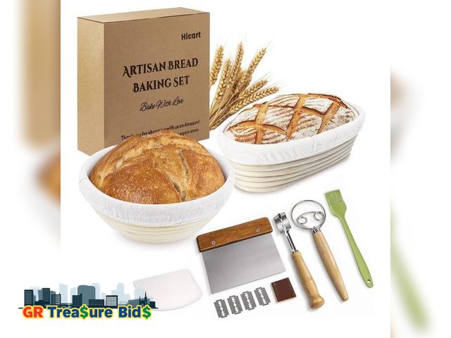 Lot 111-38463 - Bread Proofing Baskets, 9 Inch Round &amp; 10 Inch Oval Natural Rattan Banneton Basket for Proofing,...