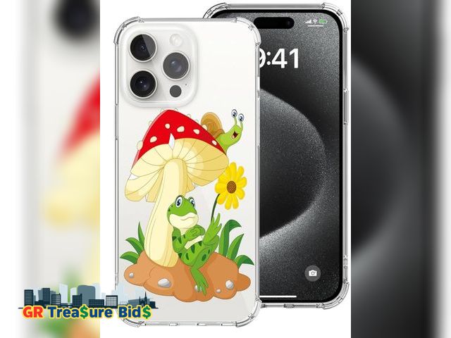 Lot 111-65050 - Clear Phone Case for iPhone 15 Pro,Cute Cartoon Frog with Mushroom Phone Case for Women Girls Clear ...