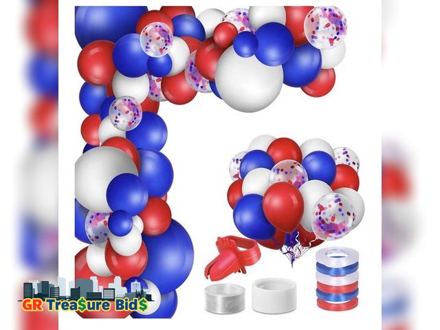 Lot 111-14751 - Red White Blue Balloons Garland Arch Kit, 141pcs Latex Balloons with Confetti Balloons for 4th of Ju...