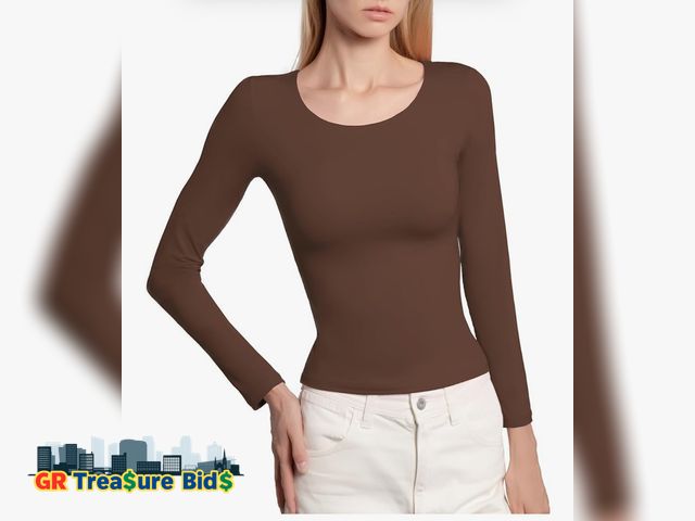 Lot 111-36182 - New BRISIRA Women's Scoop Neck Double Lined Layering Long Sleeve Shirts Slim Fit Fall Fashion Y2K Go...