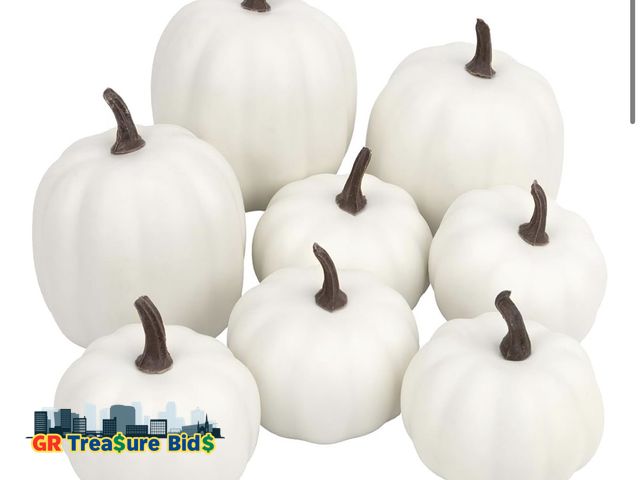 Lot 111-41583 - Artgar Pumpkin Decor - White Artificial Pumpkins - 8 PCS Foam Pumpkin Set for Fall Halloween Thanksg...