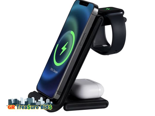 Lot 111-976383 - New 3-in-1 Charging Dock, 15W Fast Charge Station for Phones, Watches, and Earbuds, Portable Foldabl...