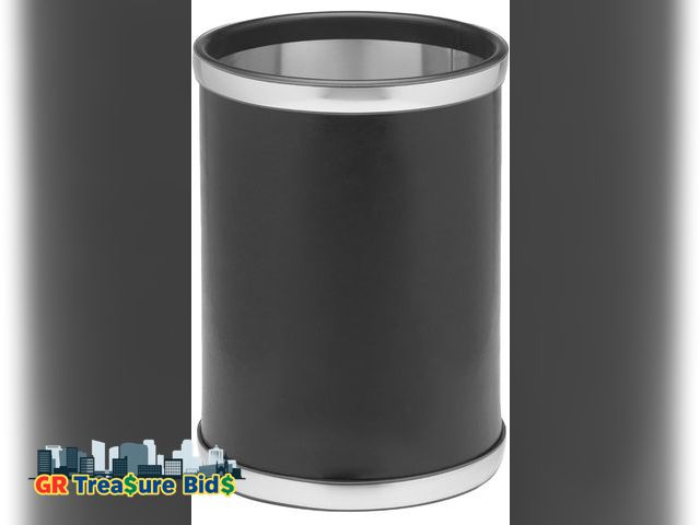 Lot 111-52387 - Kraftware Sophisticates Waste Basket with Brushed Chrome Round Band, Black - 10.75 Inch