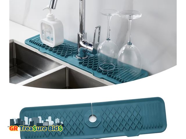 Lot 111-986833 - New 24 inch Sink Splash Guard Mat Green Dish Drying Mats Kitchen Sink Non-Slip Sink Water Splash Gua...
